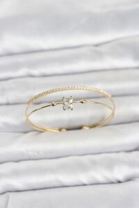 Pirinç Gold Renk Zirkon Taşlı Baget Model Kadın Bileklik