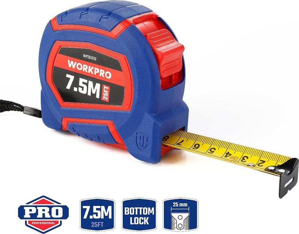 WP261010 7,5MX25MM/25FT. Naylon Kaplama Sarı Çelik Şerit Metre