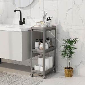 Peggy 3 Katlı Tekerlekli Raf Ünitesi - 36X71X23 cm Dar Alan Düzenleyici - Mutfak ve Banyo Için Aletsiz Kurulum Servis Arabası (Beyaz - Siyah - Gri) (Gri)