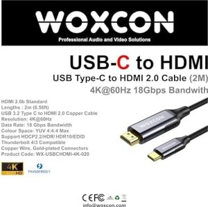 Usb-C To HDMI Cable, USB 3.2 Type C, Hdmı2.0b Standart, 4K 60Hz, 18GBPS, Hdr, HDR10, 3d, Hdcp2.2
