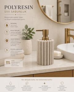 Polyresin Sıvı Sabunluk, Modern Çizgili, Krem Renk, Mat Doku, Sıvı Sabun, Pompalı, Kozmetik Şişesi, Doldurulabilir Sıvı Sabunluk, Banyo Mutfak Lavabo Otel Karavan Mien Aksesuarı