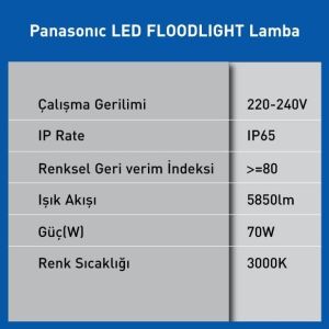 LED Floodlıght 70W 5850LM 3000K Kelvin-Sarı Işık