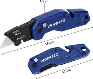 WP211008 Profesyonel Katlanır Çok Amaçlı Rötuş Maket Bıçağı + 10 Adet Yedek Bıçak