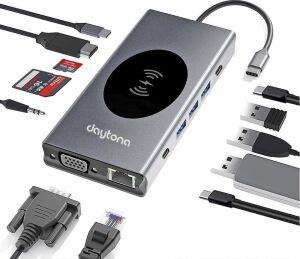 W13 Macbook Uyumlu Type C To 4K HDMI - 2*usb3.0-3*usb2.0 VGA Sd/tf Audıo Lan Wireless Şarj 13IN1 Hub Çevirici