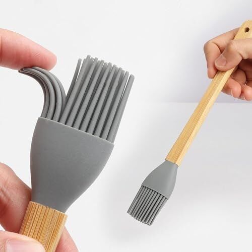 Silikon Spatula ve Fırça Seti, 5 Parça, Karışık Renkli, Bambu Saplı