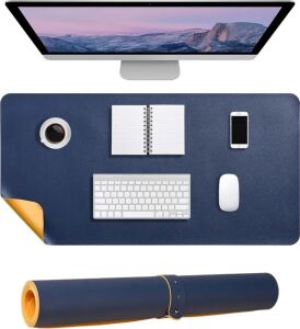Masa Desk Mat 60X30 cm Çift Taraflı Deri Mouse Pad Kaymaz Suya Dayanıklı Rulo Yapılabilir Kompakt Masa Koruyucu Ofis Laptop ve Makyaj Masası Için 2mm Lacivert