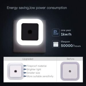 Aputue LED Gece Lambası, Duvara Takılan Gece Lambası, Alacakaranlık Sensörlü, 0.5W Enerji Tasarruflu, Koridor, Merdiven, Mutfak, Banyo ve Yatak Odaları Için Ideal (6'lı Paket)
