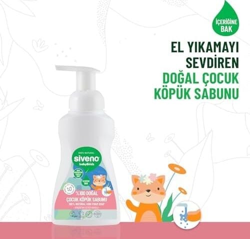 SIVENO%100 Doğal Zeytinyağlı Çocuk Köpük Kastil Sabun Yoğun Nemlendirici Arındırıcı Bitkisel Vegan 250 ml