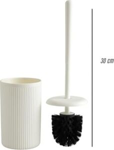 Beyaz-Siyah-Bej Çizgili Lüks Tuvalet Fırçası Seti – 30 cm Uzunluk | Modern, Şık ve Dayanıklı Banyo Aksesuarı | Kaymaz, Hijyenik Tasarım (Beyaz)