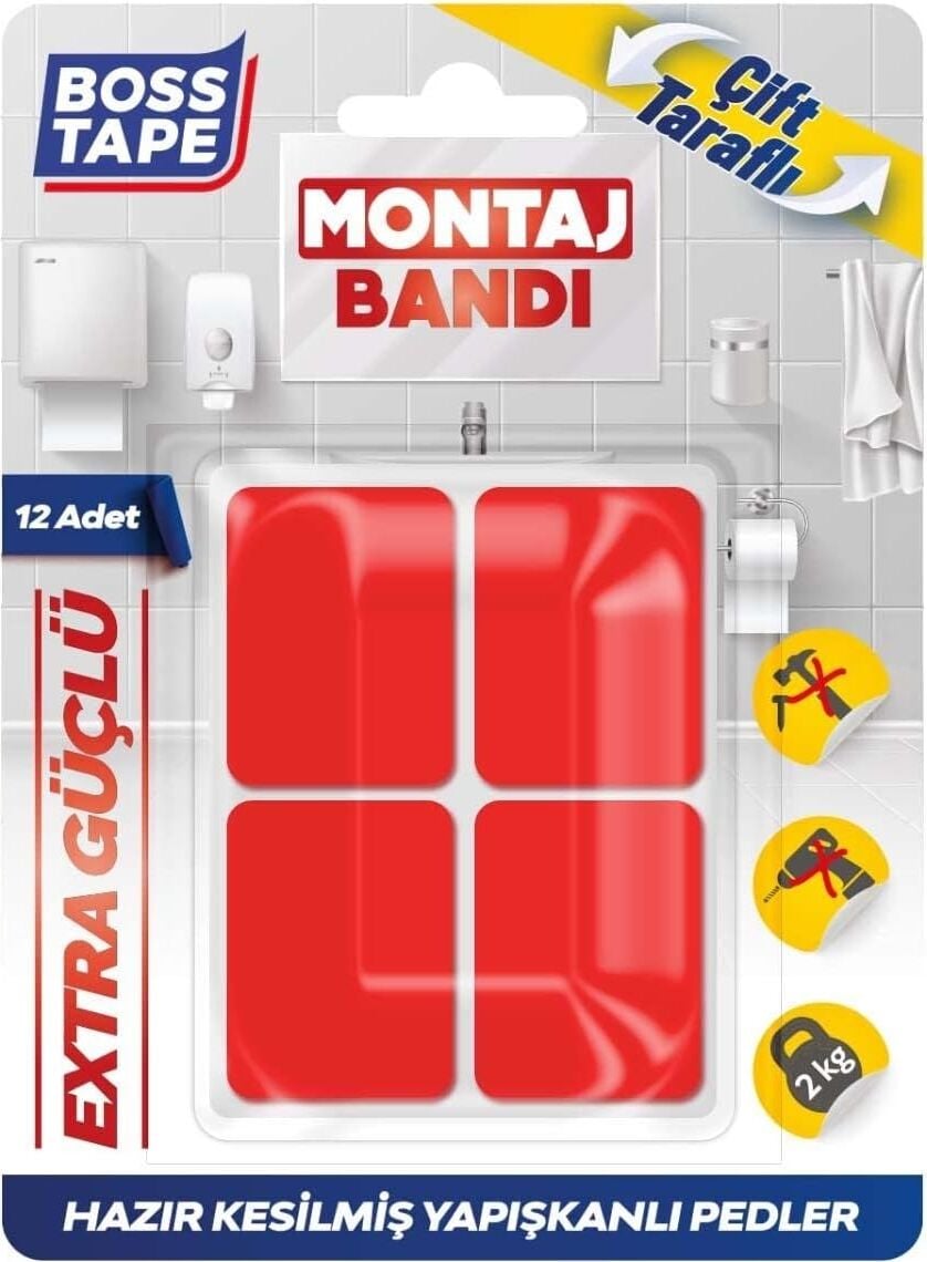 Tape Hazır Kesilmiş 12 Adet Çift Taraflı Montaj Bandı