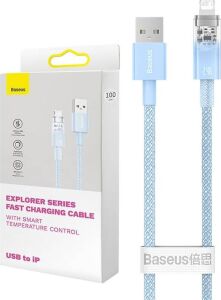 Explorer Serisi Hızlı Şarj Kablosu Akıllı Sıcaklık Kontrolü USB To Ip 2.4A, 2m, Mavi