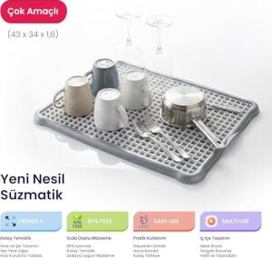 44X35 cm Plastik Bulaşık Süzgeci Mat Izgara Süzgeçli Süzmatik Tezgah Üstü Bulaşık Kurutmalık Büyük Boy Mutfak Süzgeci (Asorti Renk)