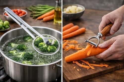 Maşalı Süzgeç Seti Süzgeç ve Soyacak Seti Mutfak Yardımcı Aletleri Seti Paslanmaz Çelik Süzgeç Ahşap Saplı Soyacak Sebze Soyma Aparatı Jülyen Soyacak Kızartma Süzgeci Yağ Süzme Maşası