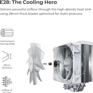 NX400 - Cpu Hava Soğutucu, Tek Kule, 4 Gelişmiş Isı Borusu, 52-Fin Isı Emici, E28, 120MM Fdb Statik Basınçlı Fan, 28MM Fan Kalınlığı, Köşe Kapağı Ayak Pedleri, Parlak Üst Kapak - Beyaz