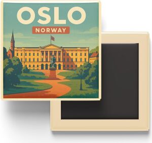Oslo Norveç - Kraliyet Sarayı - Baskılı Buzdolap Magneti Kare 9x9 cm