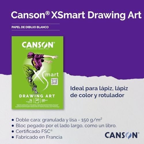 Xsmart Çizim Kağıdı, Beyaz, Çift Taraflı: Dokulu ve Yumuşak, 150 G/m², Uzun Taraflı Yapışkan Blok, A4 – 21 x 29,7 Cm, Beyaz, 40 Yaprak