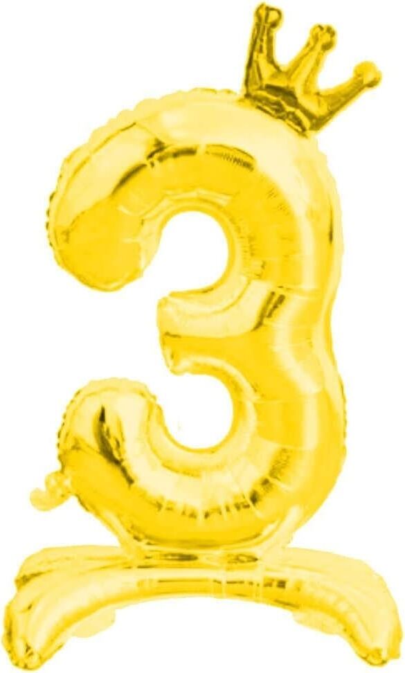 Ayaklı ve Kral Taç'lı Rakam Folyo Balon 34 Inç 76 cm (Gold, 3)
