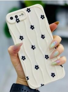 Iphone 7 Plus ve 8 Plus ile Uyumlu Siyah Papatya Baskılı Lansman Silikon Kılıf