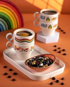 Vosvos & Gökkuşağı 2'li Espresso Bardak Seti - Hediye Seramik Fincan