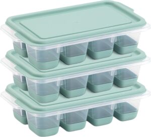 3lü Mini Kapaklı Silikon Buzluk - Kolay Çıkarım, Güvenli Istifleme, Kompakt Tasarım, Kırılmaz, Gıdayla Uyumlu, Üst Üste Dizilebilir Pratik Buz Haznesi (Yeşil)