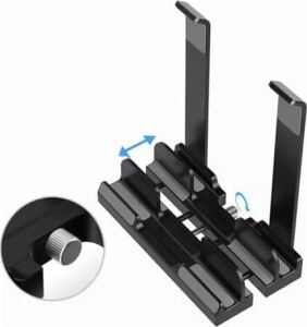 Laptop Stand Dikey ve Eğimli 3 Slotlu Ayarlanabilir Masaüstü Organizer Telefon Tablet Uyumlu Kaymaz Silikon Pedli Ergonomik Masa Düzenleyici Pvc Tpu Alaşım Siyah