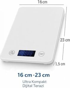 Topaz Premium Dijital Mutfak Tartısı 10KG | Temperli Beyaz Cam, Geniş LCD Ekran, Yüksek Hassasiyet Sensör | Şık ve Dayanıklı Tasarım | Geniş Yüzey 23X16CM