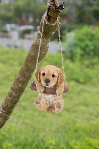 Hi-Line Gift Ltd Hi Line 87704-I Asılı Golden Retriever Köpek Yavrusu Dış Mekan Heykelcik, Taba Kahverengi