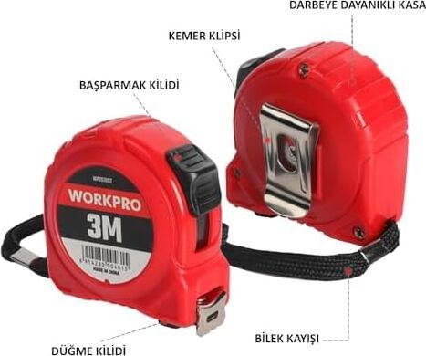 WP261002 3MX16MM Beyaz Çelik Şerit Metre