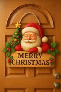 Noel Babalı Ahşap Kapı Yılbaşı Kapı Yılbaşı Süsü, Noel Kapı Süsü (30-20 Cm)