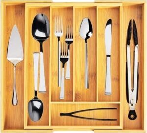 7 Bölmeli Bambu Kaşıklık Antibakteriel Çekmece Içi Düzenleyici Organizer