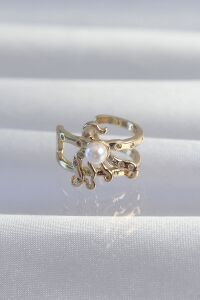 Pirinç Gold Renk Incili Ahtapot Earcuff Küpe