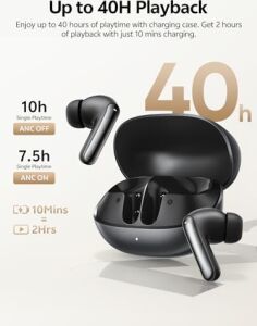Qcy Melobuds N20 Aktif Gürültü Önleyici Kablosuz Kulaklıklar, 6 Mikrofonlu 50DB Anc Kulaklıklar Enc Clear Call, 13MM Dinamik Sürücü, 40H Pil Ömrü, Bluetooth 6.0 (Siyah)