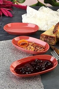 6 Adet Porselen Yeni Trend Özgün Tasarım Özgün Fırın Boyama Çerez Sunum ve Kahvaltı Seti (Bordo)