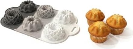 6 Bölmeli Silikon Muffin ve Mini Kek Kalıbı - 3 Farklı Estetik Geometrik Desen, Yapışmaz ve Esnek Pişirme Seti, Modern Degrade Tasarım (Gri-Beyaz-Antrasit)