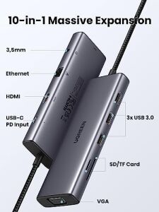 USB C Yerleştirme Istasyonu 10'u 1 Arada 4K Hdmı, Vga, 3 x USB A 3.0, Pd 100W, Ethernet, 3,5 mm Ses, Sd/tf ile