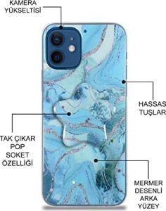 Apple iPhone 11 ile Uyumlu Kapak Mermer Desenli Pop Socketli Silikon Kılıf - Beyaz