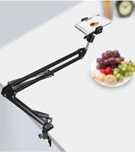 360° Üst Çekim Masaüstü Telefon Tripodu | Ayarlanabilir Süspansiyon Kol, Metal Kaymaz Taban, Evrensel Telefon Tutucu, Siyah