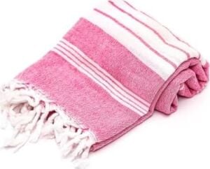 Pembe Beyaz Şeritli Yıkanmış Pamuk Peştemal