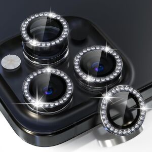 iPhone 15 Pro,15 Pro Max Için, Taşlı, Kamera Lens Koruyucu, Basit Kurulum, Hd Görüntü, Metal Çerçeve, 9h Temperli Cam, Çizilmeye Dayanıklı, Diamond Camera Lens Protector (Siyah)