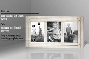 10X15 cm Üçlü Fotoğraf Çerçevesi, Cilalı Kristal Berraklığında Cam, Hampton Koleksiyonu, Titrek Kavak Beyazı Ahşap Kolaj Fotoğraf Çerçevesi Masaüstü ve Duvar Sergilemesi Için