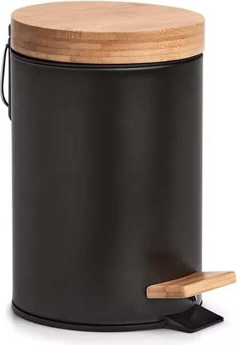 Bambu Kapaklı Metal Çöp Kovası – Hidrolik Sistemli Yavaş Kapanma Özellikli, Pedallı, Banyo ve Mutfak Için Şık ve Fonksiyonel Tasarım (Siyah, 3 Litre)