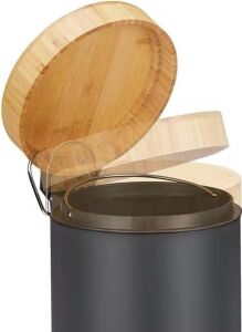 Bambu Kapaklı Metal Çöp Kovası – Hidrolik Sistemli Yavaş Kapanma Özellikli, Pedallı, Banyo ve Mutfak Için Şık ve Fonksiyonel Tasarım (Siyah, 3 Litre)