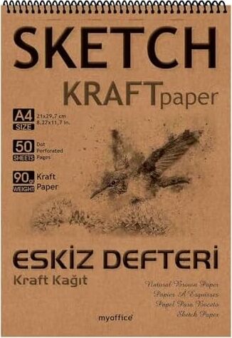 Kraft Kağıt A4 Eskiz Defteri 90 Gr. Spiralli 50 Yaprak Sketchbook