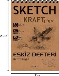 Kraft Kağıt A4 Eskiz Defteri 90 Gr. Spiralli 50 Yaprak Sketchbook