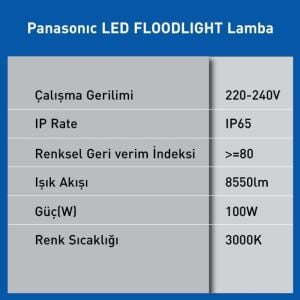 LED Projektör, Sıcak Beyaz Işık 100W 8550LM 3000K
