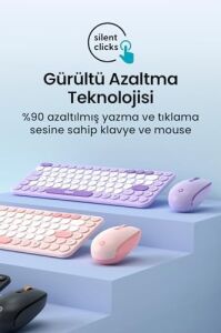 Daxi MK350 Creator Pro Combo Sessiz 3 Kanallı Bluetooth + 2.4g Wireless Türkçe Q Klavye Mouse Seti (Lila)