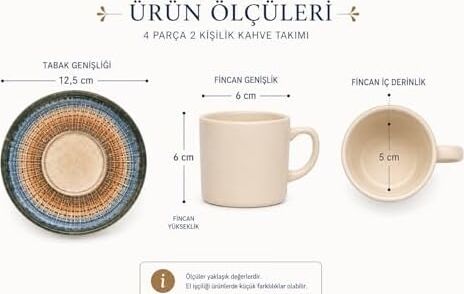 Kahve Fincan Takımı, Elegance Desenli 4 Parça 2 Kişilik Seramik, Seramik Kahve Takımı, 4 Parça Kahve Seti, Şık Desenli Seramik Türk Kahvesi Fincan Seti, Premium Seramik Kahve Seti, Modern Kahve Seti
