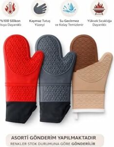 %100 Silikon Fırın Eldiveni, Isıya Dayanıklı Yanmaz Mutfak Tutacağı, Kaymaz Su Geçirmez Barbekü ve Izgara Eldiveni, Profesyonel Tencere Tavası Tutamacı, Yüksek Sıcaklık Koruyucu