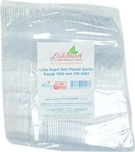 Lokmanavm Lüks Kaşık Sert Plastik Çorba Kaşığı 1654 mm Şeffaf 100 Adet 1 Paket