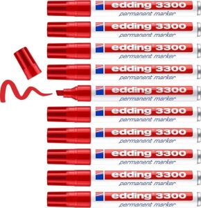 3300 Permanent Markör - Kırmızı - 10 Kalem - 1-5 mm Kesik Uçlu